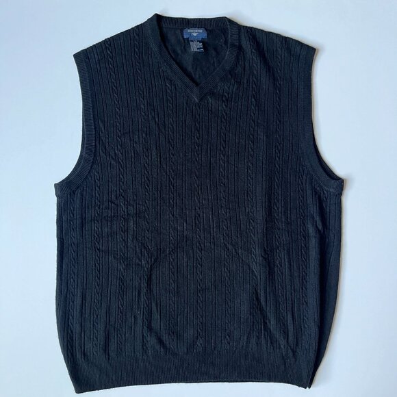 Dockers Mens Storm Marl Soft Acrylic V-Neck Cable Knit Sweater Vest Black L - Picture 1 of 5